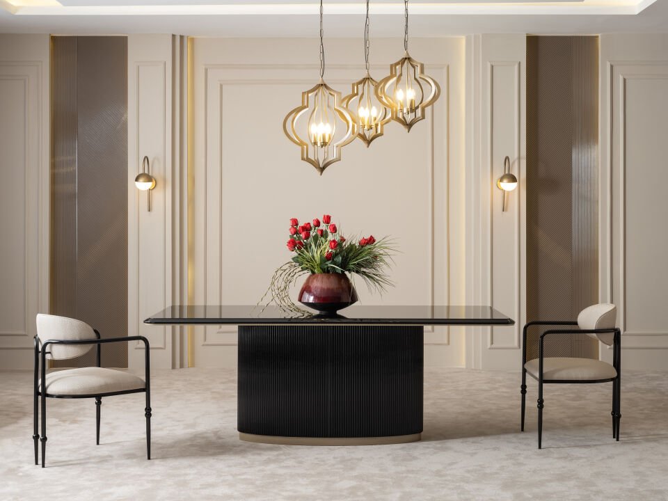 Granada Yemek Odası | Lüks Siyah Gold Takım
