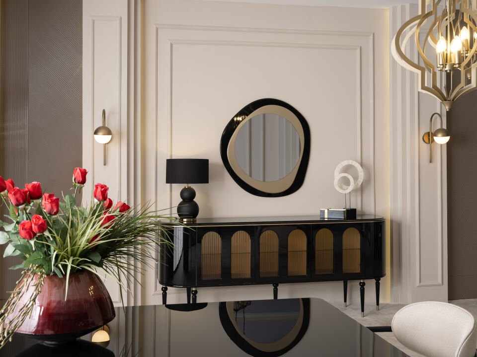 Granada Yemek Odası | Lüks Siyah Gold Takım