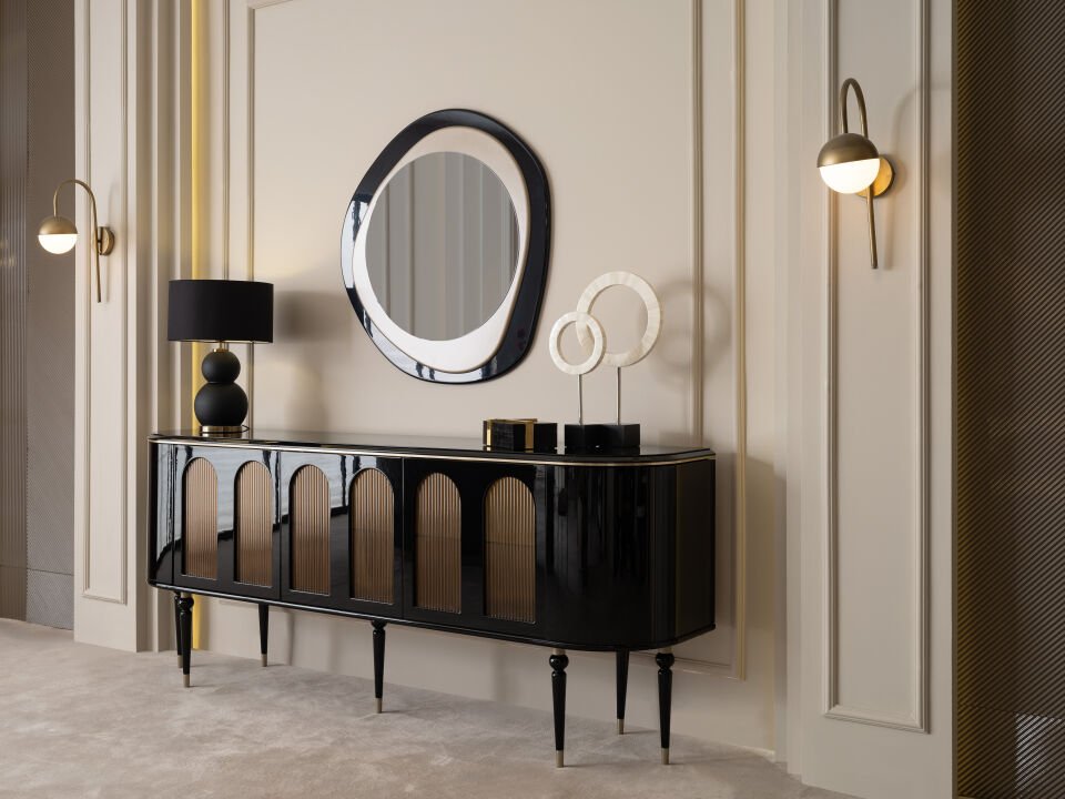 Granada Yemek Odası | Lüks Siyah Gold Takım