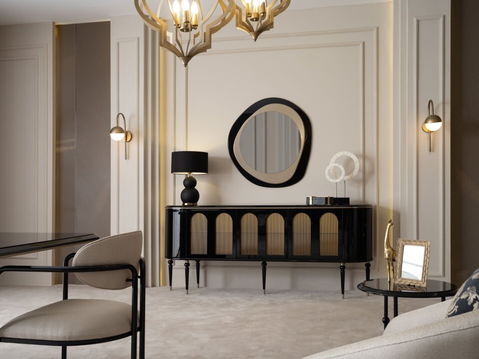 Granada Yemek Odası | Lüks Siyah Gold Takım