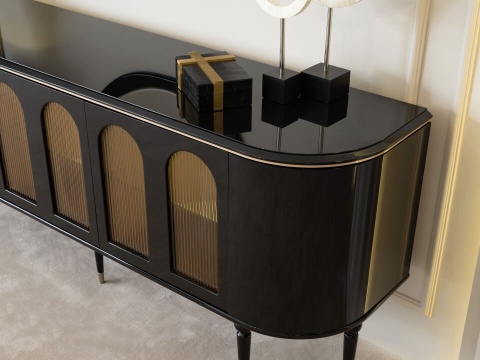 Granada Yemek Odası | Lüks Siyah Gold Takım