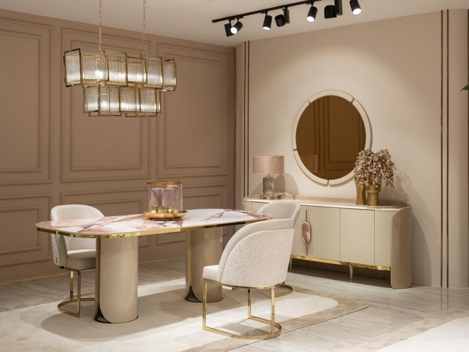 Hilton Yemek Odası | Lüks Mermer & Gold Takım