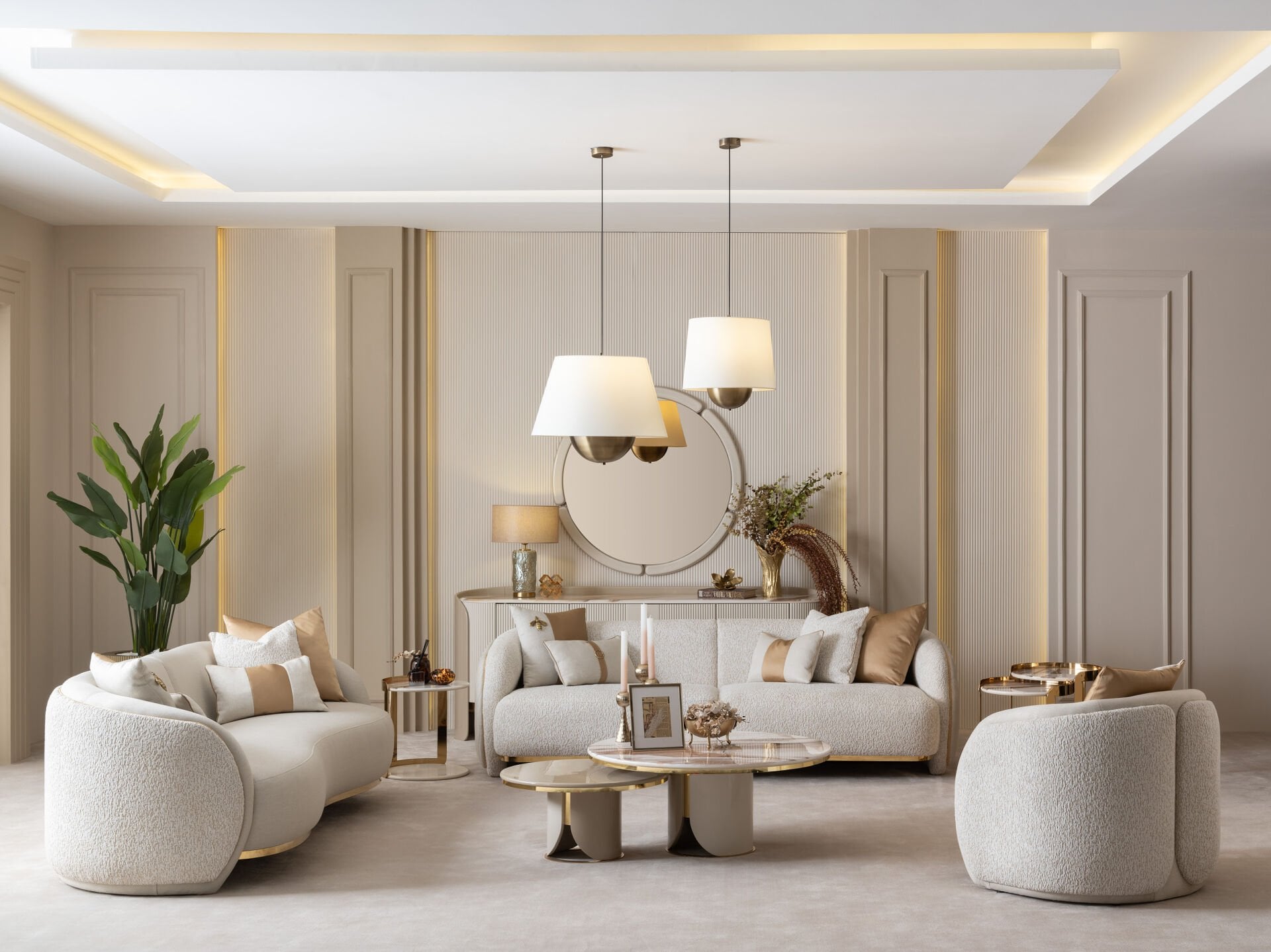 Hilton Koltuk Takımı | Lüks Bukle Krem & Gold
