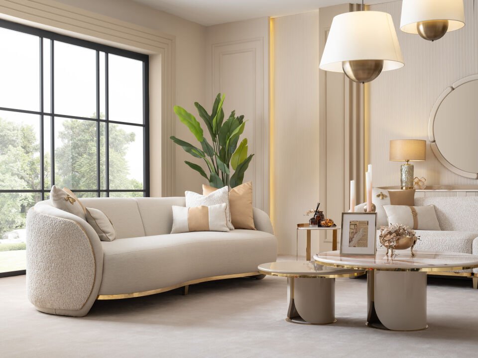 Hilton Koltuk Takımı | Lüks Bukle Krem & Gold