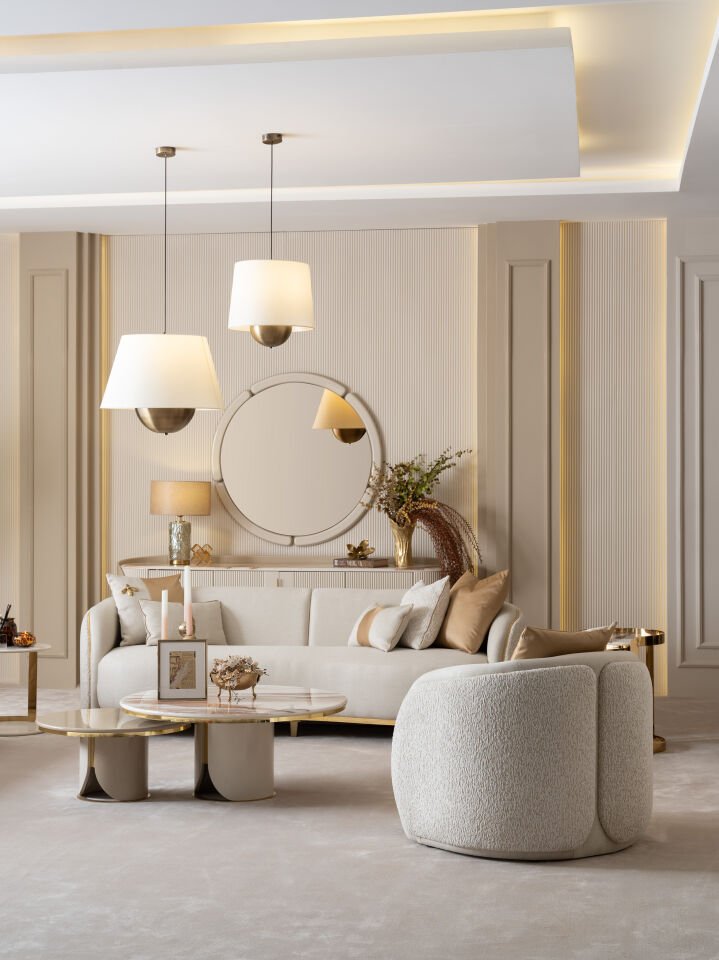 Hilton Koltuk Takımı | Lüks Bukle Krem & Gold