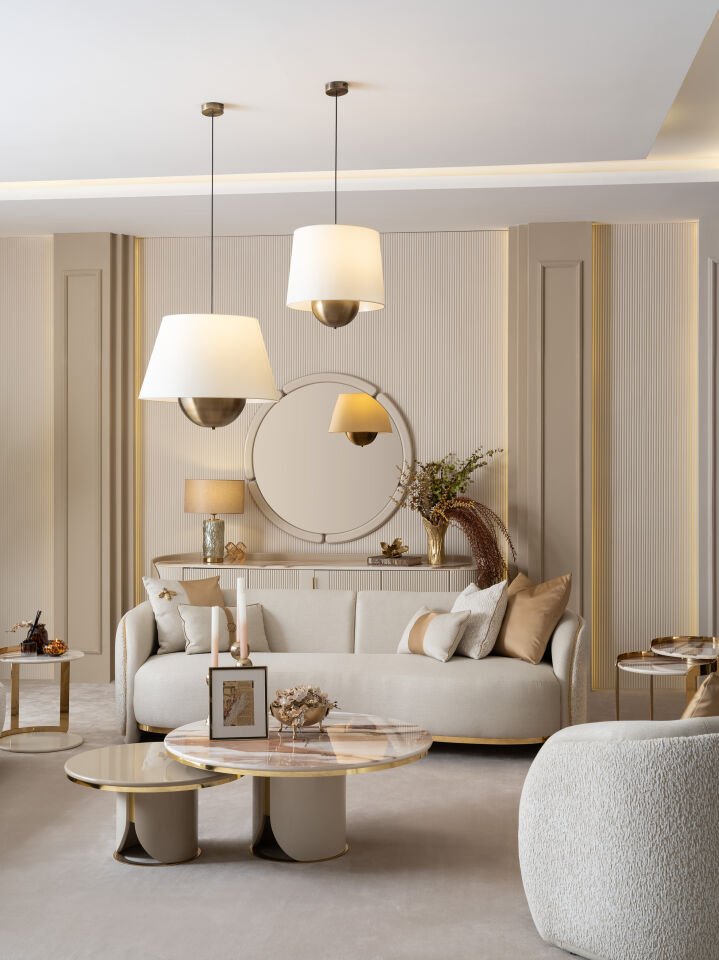 Hilton Koltuk Takımı | Lüks Bukle Krem & Gold