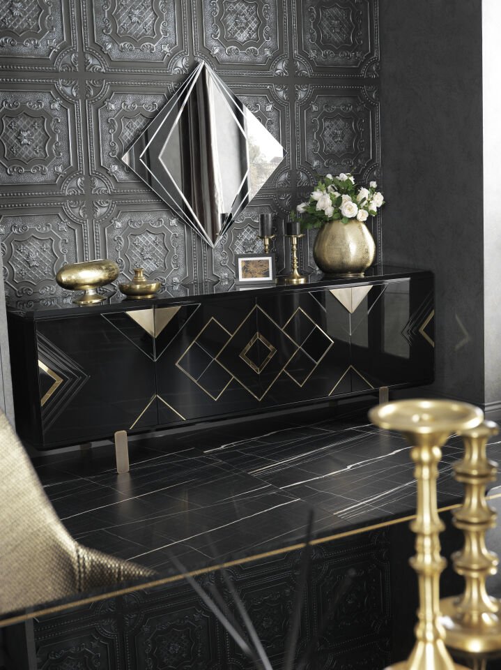 Versace Yemek Odası | Lüks Gold & Siyah Takım